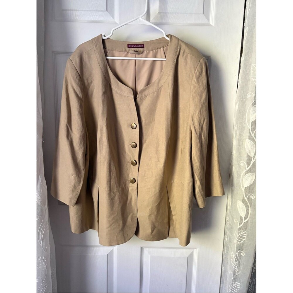 Jessica London linen blend blazer jacket button up women plus size 26